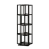 A minimalist 4-tier black rotating bookshelf crafted from sustainable bamboo and clear acrylic, offering a stable, large-capacity storage solution that brings order and modern elegance to any room.